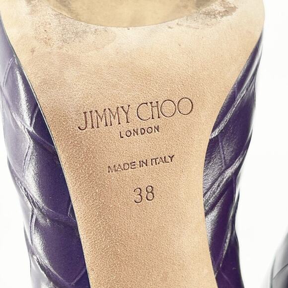 Jimmy Choo Purple Agathe Croc Embossed 100mm Mid-Calf Pointed Toe Boot IT 38 - Picture 12 of 13